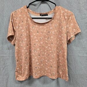 Luna Moon Short Sleeve T-Shirt Teens XL Floral Terracotta Daisy Print Stretch